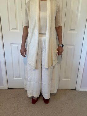 Calvin Klein Cream Open-Front quarter-Sleeve sheer Cardigan